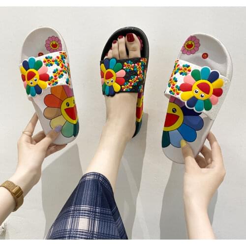 Women Slippers flower Print Slides Shoes Sunflower SunFloral sliders Beach Sandals Flip Flops Ladies Soft Slides Shoes