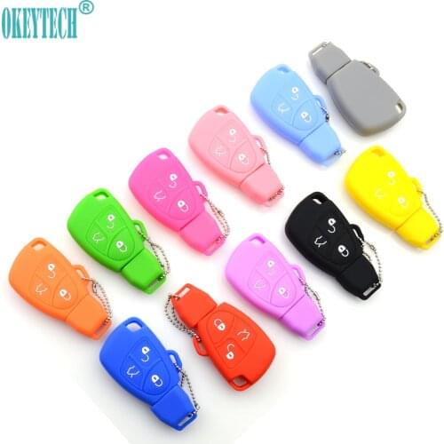 OkeyTech Silicone 3 Buttons Remote Car Smart Key Case Cover Fob Protector For Mercedes Benz B C E ML S CLK CL Replacement Shell