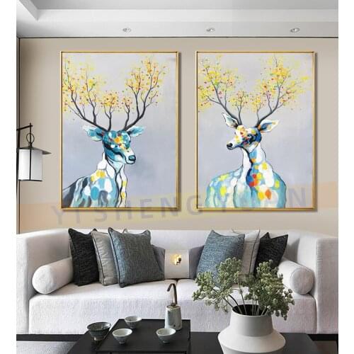Modern Wall Decor Abstract Deer Oil Painting Wall Art Picture Unframed Animal Wall Canvas Artwork Room Decoration One Piece