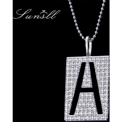 SUNSLL New arrival square zircon A-Z letter pendant necklace fashion copper women necklace Chain Choker Hipop jewelry gifts