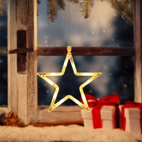 LED String Lights Christmas Tree Pentagram Pattern Decorations Sucker Lamps Battery Powered Pendant for Holiday Party Home Decor
