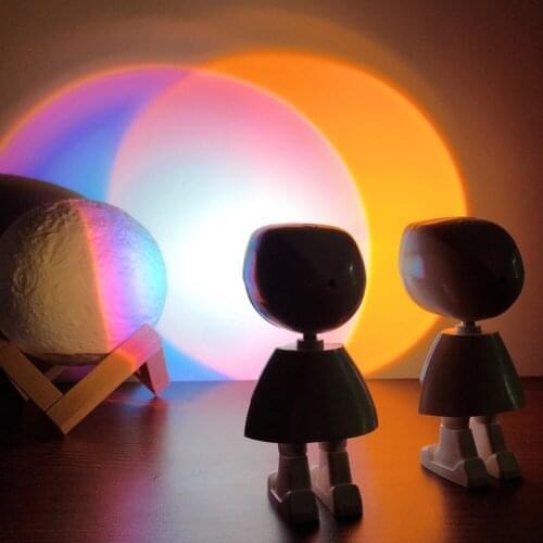 LED Night Light 360° Robot Projection lamp USB Rainbow Sunset Background Bar Coffee Store Wall Lighting Atmosphere Table Bedroom