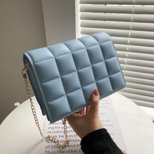 Girls Brief Womens Casual Messenger Bags Women Checker Pattern PU Leather Crossbody Bag Chain Flap Shoulder Bags