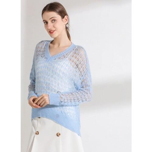 Knitwear 2019 spring and summer new womens loose sexy hollow out knitted shirt net red models pullover women 1937