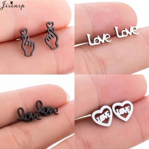 Jisensp Valentines Day Jewelry Korean Style Love Heart Stud Earrings Stainless Steel Earrings for Women Girls Party Gift