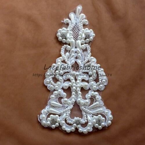 New off white handmade heavy beads applique patch ployester embroidery patch wedding dress Accessories 11*21cm 1piece