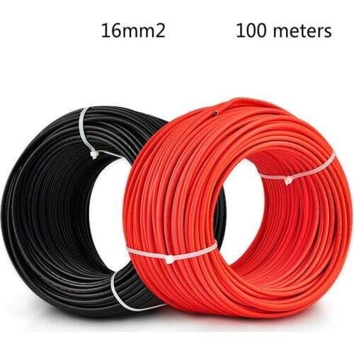 100 Meters 16mm2 Solar Wire PV Solar Cable Single Core Insulated Electrical Copper Black Red Cable