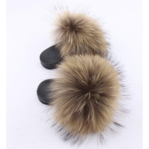 2020 New Kids Real Fox Slippers Raccoon Slides Beach Slippers Chinelos Menina Slippers Girl Slippers For Children EU29-35