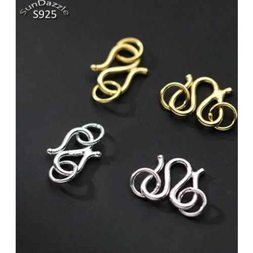 Genuine Real Pure Solid 925 Sterling Silver S Hook Fish Clasps Claw Jewelry Making Findings Components Clasp With Close Ring