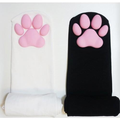 3D Silicone Cat Paw Gloves Socks for Women Girls Kawaii Stockings Lolita PawPads Christmas Halloween Cosplay Thigh High Socks