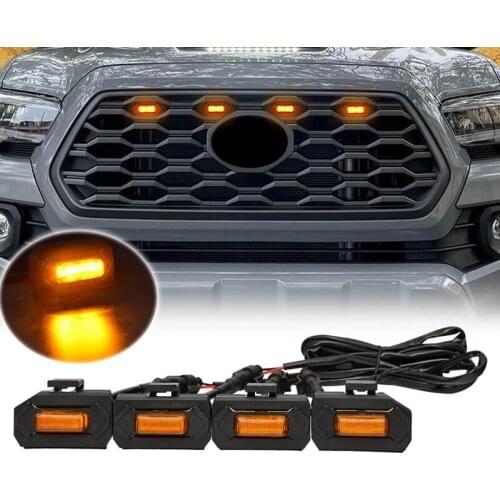 4PCS LED Front Grill Lights for Toyota Tacoma Raptor TRD Off Road Sport 2020 2021 External Grille Lamps, Amber Light