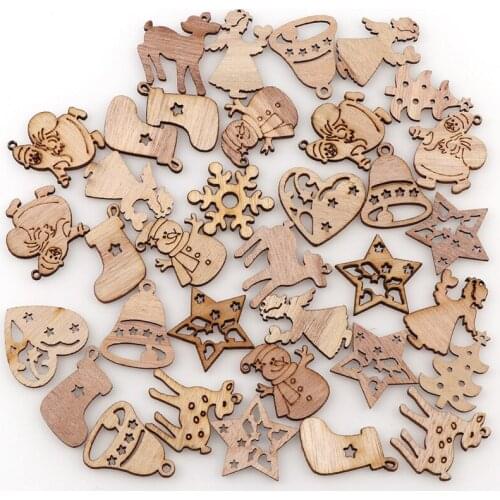 50PCS Christmas Wooden Chips Santa Claus Snowman Ornament Craft Christmas Decorations for Home Xmas Natal Supplies Noel Jewelry