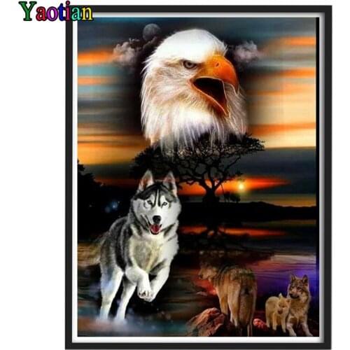 5D DIY Diamond Painting fantasy art,Wolf and Eagle Animal cross stitch full square/round diamond mosaic embroidery rhinestones