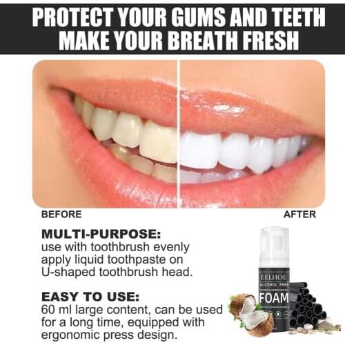 60ML/Bottle Practical Teeth Whitening Foam Toothpaste Non-irritating White Toothpaste Foam Alcohol-free for Travel
