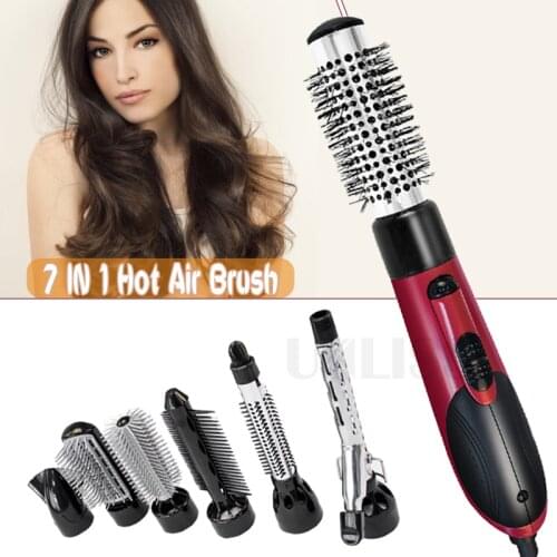 Automatic Hot Air Comb 7 In 1 Rotating Curling Professional Blower Dryer Brush Hair Straightener Curler Spinning Styling Tools