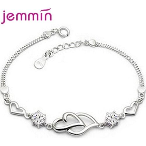 Fashion Heart Crystal Chain Bracelet For Women 925 Sterling Silver Valentines Day Gift 2020 Trendy Fashion Jewelry Wholesale