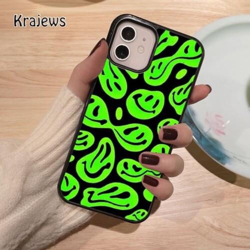 Krajews green trippy smiley face coque Phone Case for iPhone 12 mini 5 6S 7 8 PLUS X XS XR 11 PRO MAX SE 2020 Cover Funda Shell