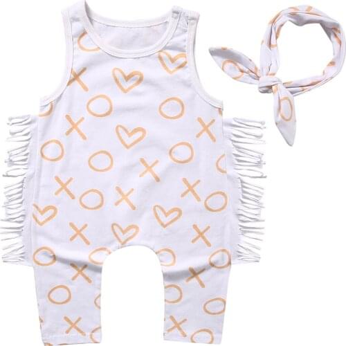 Pudcoco Baby Heart Printed Tassel Rompers Newborn Infant Boy Girl Cotton Jumpsuit Kids Summer Sleeveless Playsuit Sunsuit 0-24M