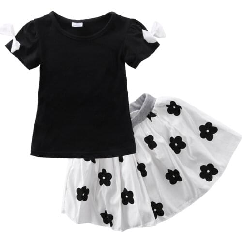 Infant Toddler Baby Girls Summer Party Princess Flower Tutu Dress Kids Shirt Skirts 2PCS Outfit