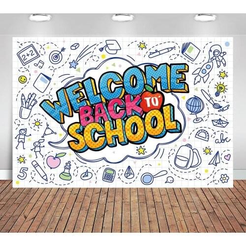 Welcome Back To School Backdrop First Day of Kindergarten White Photography Background Classroom Supplies Office Banner Teachers