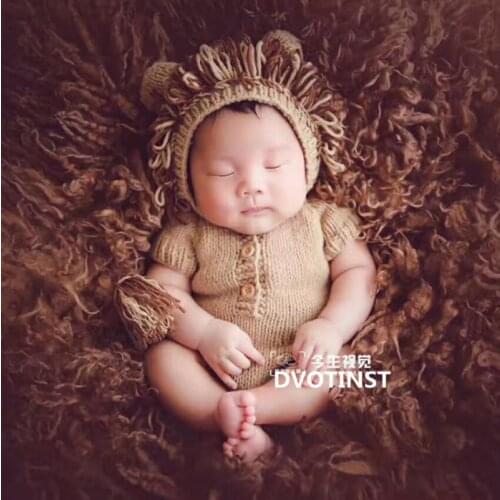 Dvotinst Newborn Baby Photography Props Crochet Knit Lion Bonnet Hat + Outfit Fotografia Accessories Studio Shoots Photo Prop