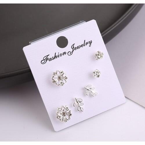 Htzzy 3 Pairs/set, silver-plated Flowers Earrings for Women New Fashion Jewelry Female Temperament Stud Earrings Set Gifts