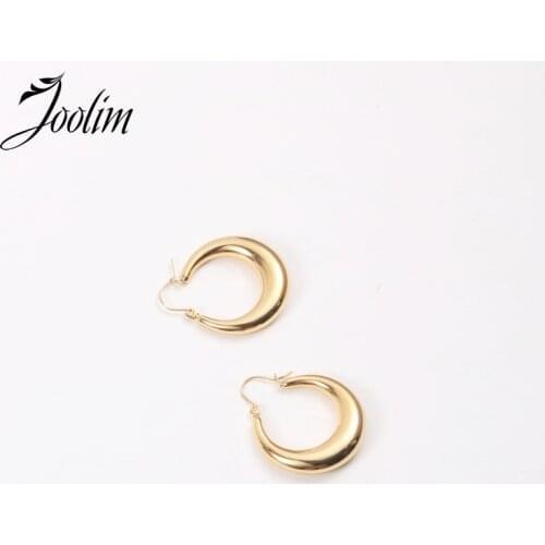 Joolim High End PVD Plated Fashionable Hollow Crescent Circle Earring Drop Shipping Supplier