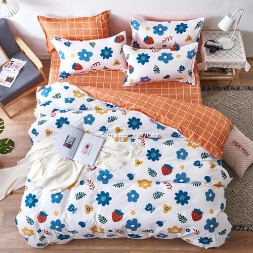 4 Piece Garden Style Bedding Set Cartoon Flower Bed Cover Pillowcase Bed Sheet Single Double Queen Full Size Girl Home Decor