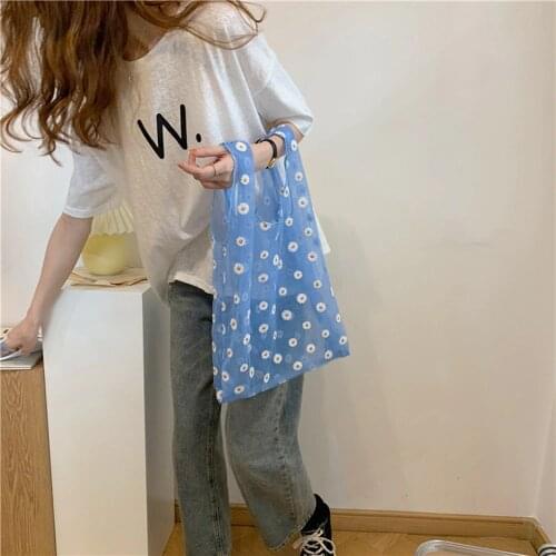 Daisy Embroidery Purse Women Handbag Summer Mesh Cloth Bag Shopping Bag Transparent Tote