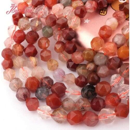 Round Faceted Multicolor Rutilated Quartzs Natural Stone Spacer Beads for DIY Accessories Necklace Bracelet Jewelry Making 15"