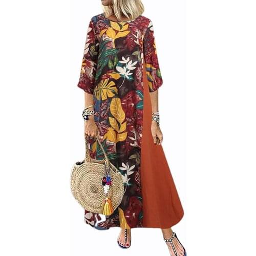 Summer Women Dress Leaf Print Loose Long Length Ladies Retro Printed Dress for Shopping dresses for women 2021 elegant платье
