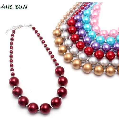 MHS.SUN 2018 Fashion Chunky Pearl Necklace Red/Pink/Blue/Purple/Gold Bead Handmade Chian Necklace For Baby Women Jewelry 1PC