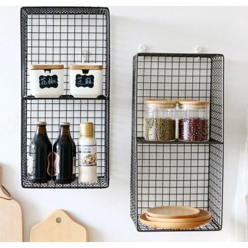 Punch-free wrought iron multifunctional double-layer bathroom wall-mounted storage basket wall shelf kitchen rack WF1017407