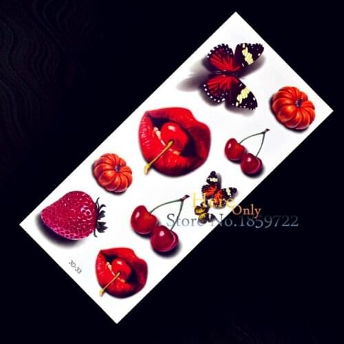 1PC Cartoon Waterproof Temporary Tattoo Sticker 3D H3D-33 Body Art Red Sexy Lip Pumpkin Cherry Mouth tatouage taty Kids Women