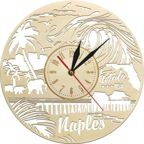 Naples Florida State Skyline Room Decor Wall Clock Florida Travelling USA Home Vintage Wall Watch Wooden Craft