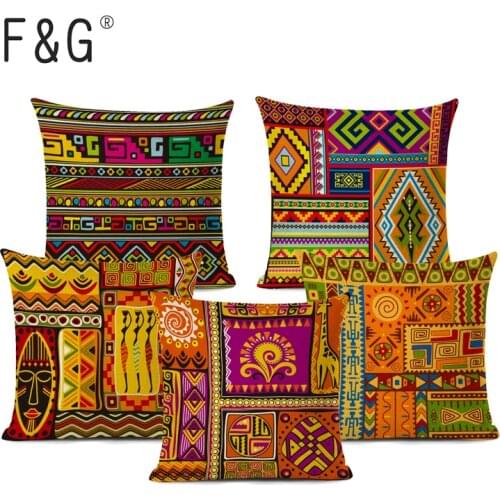 Ethnic Style Cushion Cover African Tribal Geometric Pattern Decorative Pillow Cover Linen Pillowcase for Sofa Home Decor