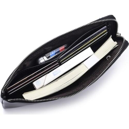 Original luxury Brand mens wallet business striped clutch leather purse for male fashion man card holder with zipper phone bag
