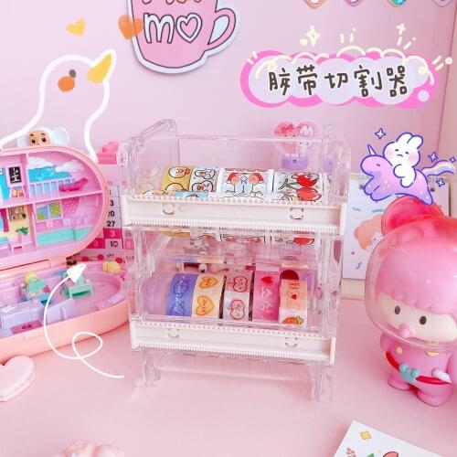 Portable Transparent Adhesive Tape Dispenser Cutter Desk Washi Tape Holder Storage Box Organizer Office School Stationery Supply