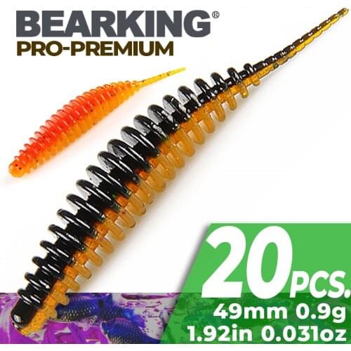 BEARKING 4.9cm 0.9g 20pcs Soft Rubber Bait Fishing Lure Jig Wobbler Soft Worm Carp Fishing Bait Artificial Silicone Swimbait