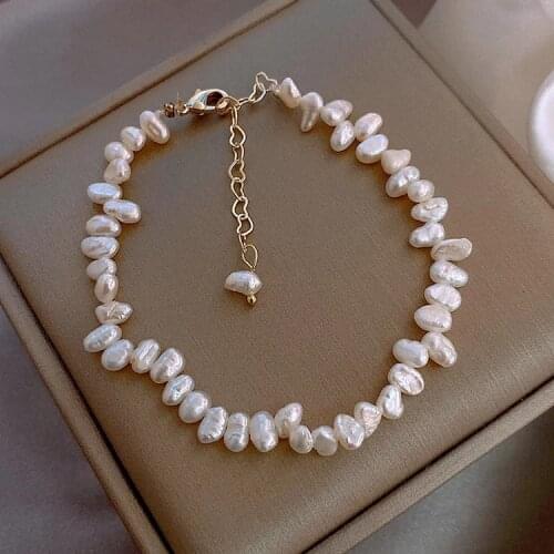 Simple White Natural Freshwater Pearl Bracelet for woman Korea Hot Selling Fashion Jewelry Simple Womens Daily Wild Bracelet