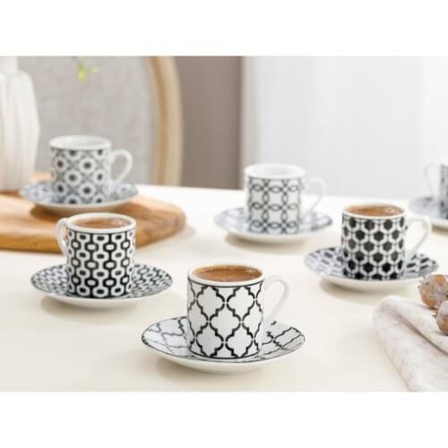 Rio Porcelain Coffee Cup Pad 80 ml Black Turkish Luxury Coffee cup Saucer Set Hand and Dress Shape Dish Ottoman