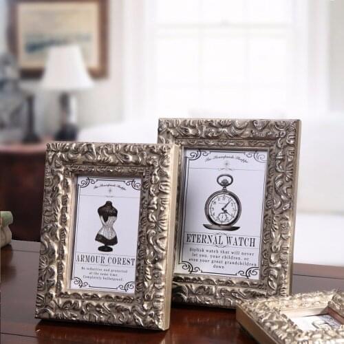 Luxury Silver Color Photo Frame Europe Style Picture Frames Desktop Ornaments 3"6"7"10" Wooden Carved Frame Marcos Para Foto 5