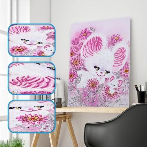 Crystal Drill 5D DIY Special Shaped Diamond Painting Pink Rabbit 3D Embroidery Cross Stitch Paintings Home Decoration Gift