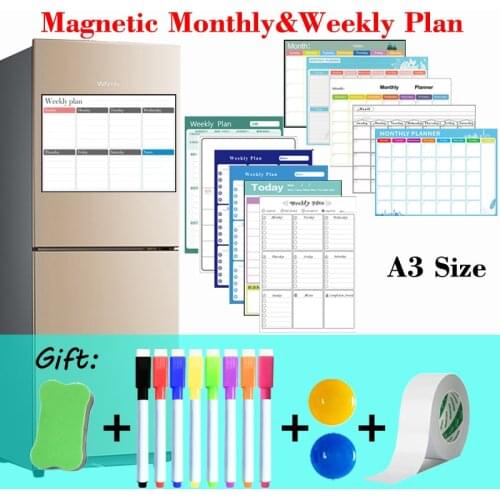 A3 Size Self-discipline Table Monthly Weekly Planner Refrigerator White Board Dry Erase Calendar Magnetic Whiteboard Menu Plan