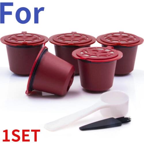 Hottest UK 5x Set Filter Reusable Coffee Capsules Pods& Spoon For Nespresso
