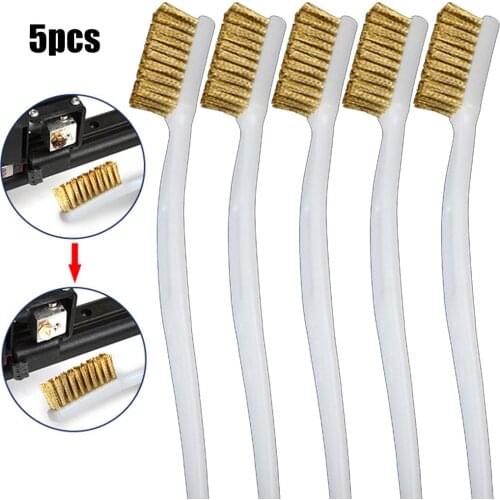 5PCS Plastic Handle Brass Wire Brush For Industrial Devices Polishing Detail Metal Brushes Rust Cleaning Tools