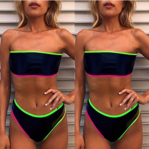 Sexy Black Bandeau Bikinis Women Push Up Bikini Swimwear Padded Two Piece Swimsuit High Waist Bathing Suit Beach Wear Biquini