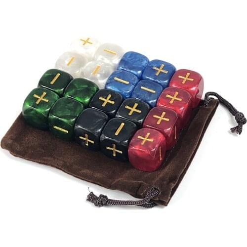 20Pcs Top Quality 16mm Fate Dice for Board Game "+,-"Mable Effect Gold Ink with A Bag Tabletop Game,Desk Game