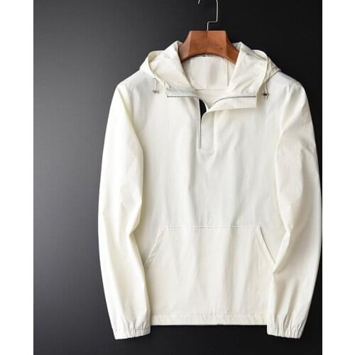 Spring Stylish Simple White Hooded Hight Quality Slim Fit Casual Mens Jacket Coat Plus Size M-4XL