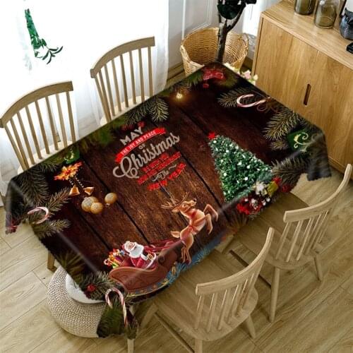 High Quality Christmas Tablecloth Green Christmas Tree New Year Fireworks Pattern Thicken Cotton Table Cloth Decoration for Home